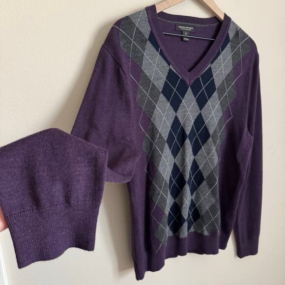 Banana Republic Mens Ultra Fine Merino Wool Argyle Sweater Size Medium Shirt Top - Picture 5 of 10
